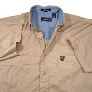 Gant Medium Tan Short Sleeve Button Down Shirt Chelsea Twill Crest Gorpcore